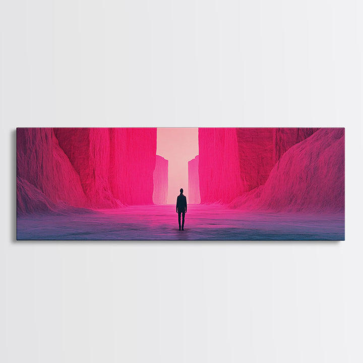 Magenta Canyon Wanderer Canvas Print, Minimalist Desert Landscape, Pink Modern Wall Art, Dramatic Statement Living Room Decor
