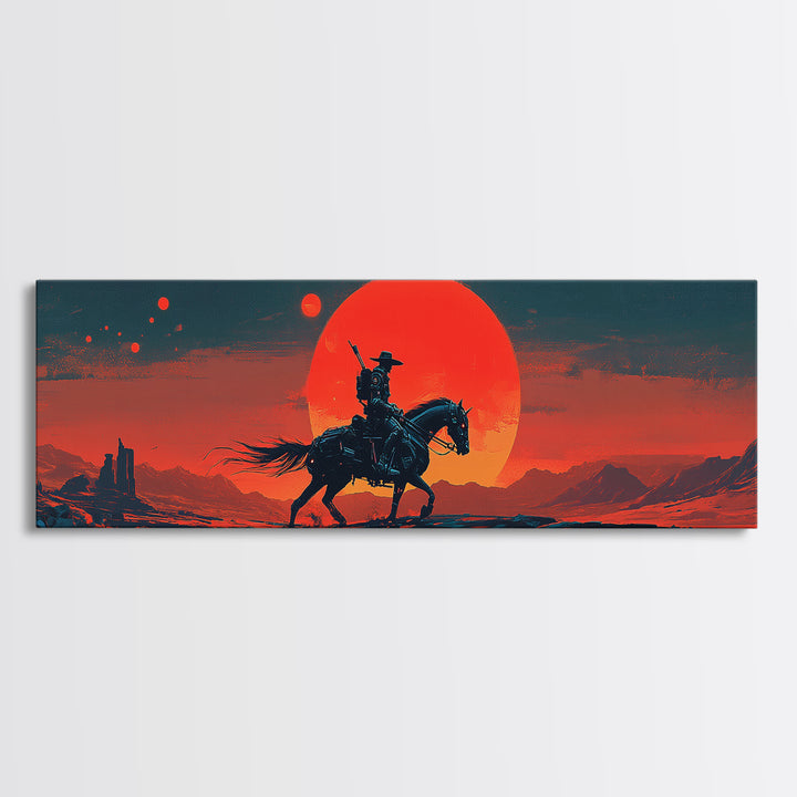Lone Cowboy At Red Desert Sunset Wall Art, Western Landscape Canvas, Southwestern Decor, Large Horizontal Art Print, Ranch Home Decor