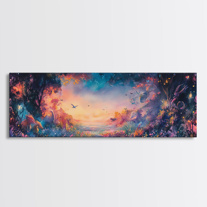 Twilight Enchanted Forest Meadow Canvas Print, Fantasy Landscape Wall Art, Moody Whimsical Decor For Bedroom And Office Gift