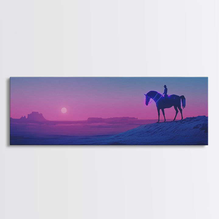 Purple Desert Cowboy Horse Sunset Canvas Print, Western Wall Art, Southwestern Decor, Masculine Office Decor, Gift For Him