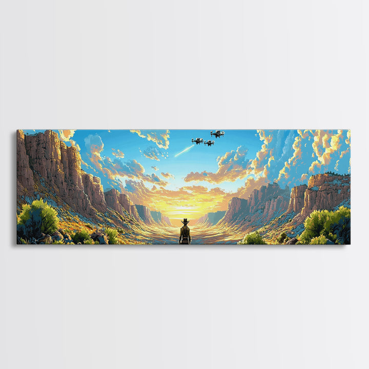 Sunlit Canyon Cowboy Wall Art, Panoramic Canvas Print, Southwestern Landscape, Western Decor, Large Living Room Wall Decor