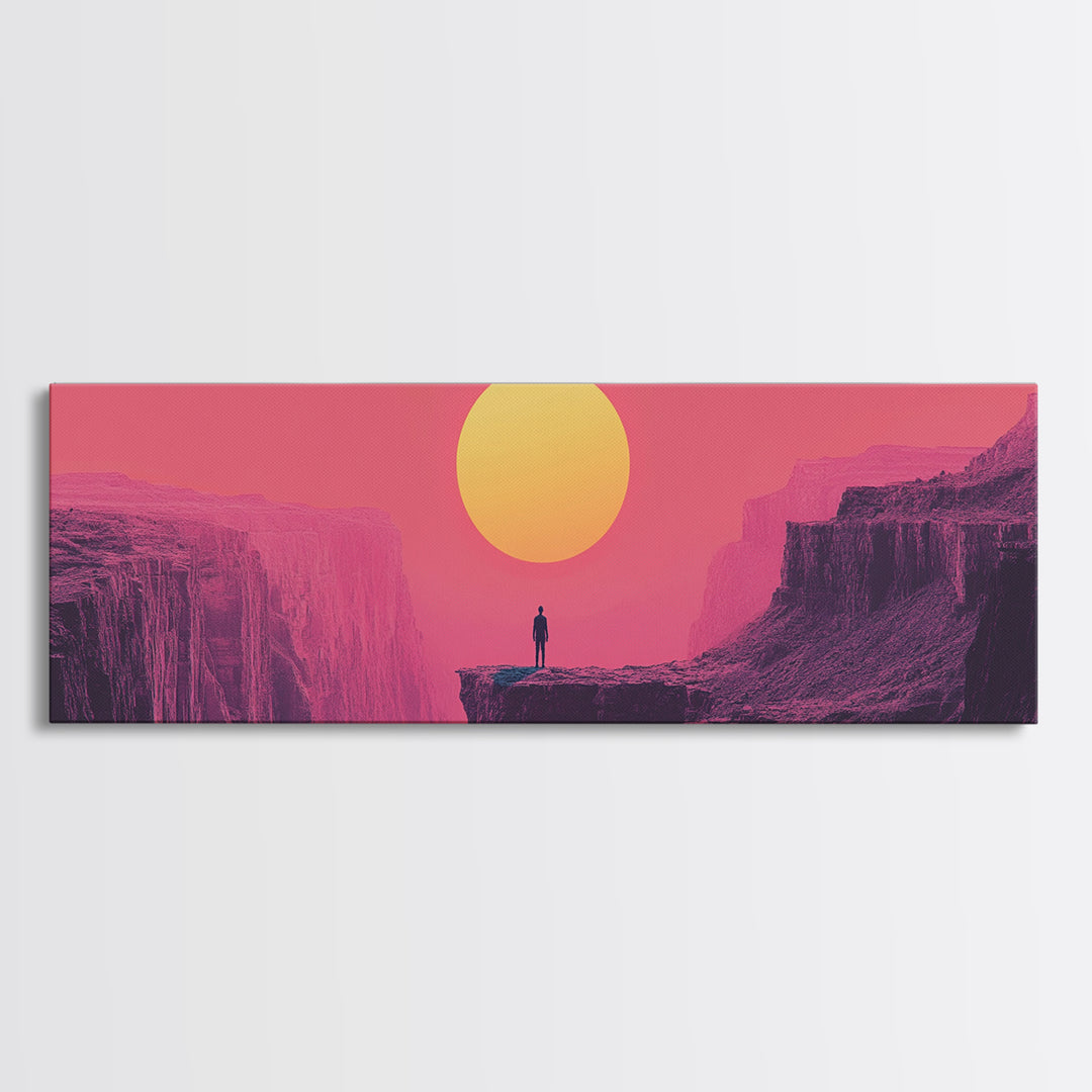 Pink Desert Canyon Cliff At Sunset Wall Art, Minimalist Landscape Canvas Print, Southwestern Modern Home Decor Gift For Him
