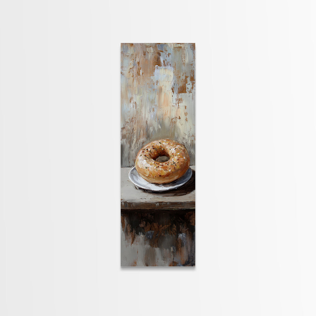 Glazed Bagel On Plate Still Life Wall Art, Rustic Kitchen Decor, Bakery Art Print, Foodie Gift, Farmhouse Cafe Home Decor
