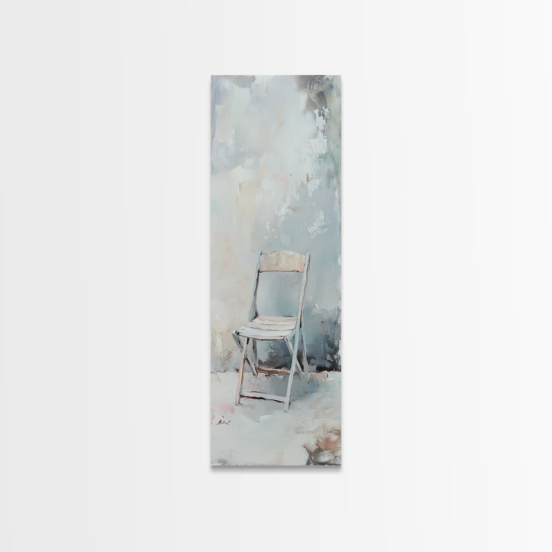 Minimal White Folding Chair Framed Canvas Print, Neutral Wall Art, Minimalist Living Room Decor, Office Decor, Japandi Art