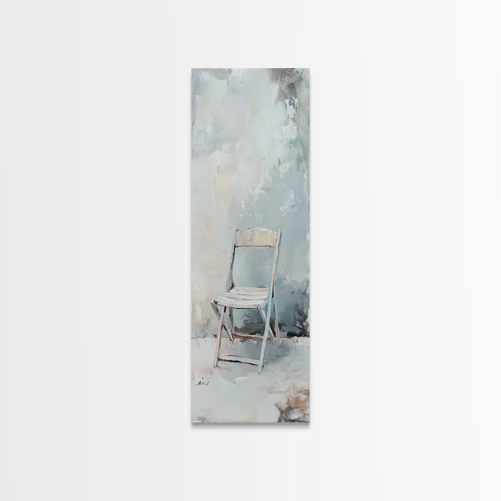 Minimal White Folding Chair Framed Canvas Print, Neutral Wall Art, Minimalist Living Room Decor, Office Decor, Japandi Art