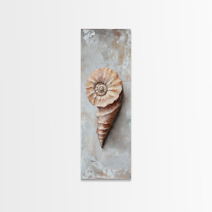 Textured Spiral Seashell Framed Canvas Print, Coastal Wall Art, Beach House Decor, Nautical Bathroom Art, Ocean Gift For Her