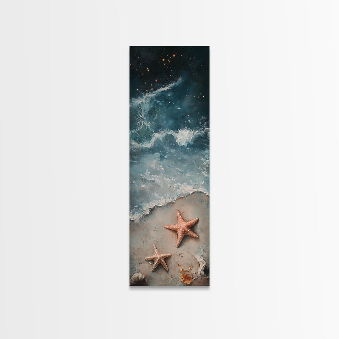 Starfish On Sandy Shore With Moody Ocean Waves Canvas Print, Coastal Wall Art, Beach House Decor, Nautical Gift For Living Room Decor
