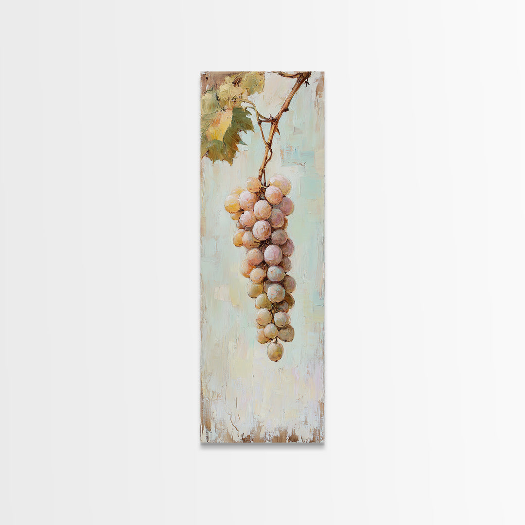Soft White Grapes Hanging From Vine Canvas Print, French Country Wall Art, Rustic Kitchen Decor, Vineyard Gift For Her, Home Decor