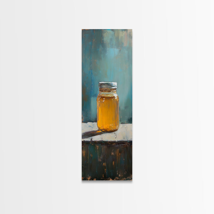 Amber Honey Jar Still Life Canvas Print, Rustic Kitchen Wall Art, Farmhouse Decor, Warm Neutral Food Art Home Decor Gift For Her