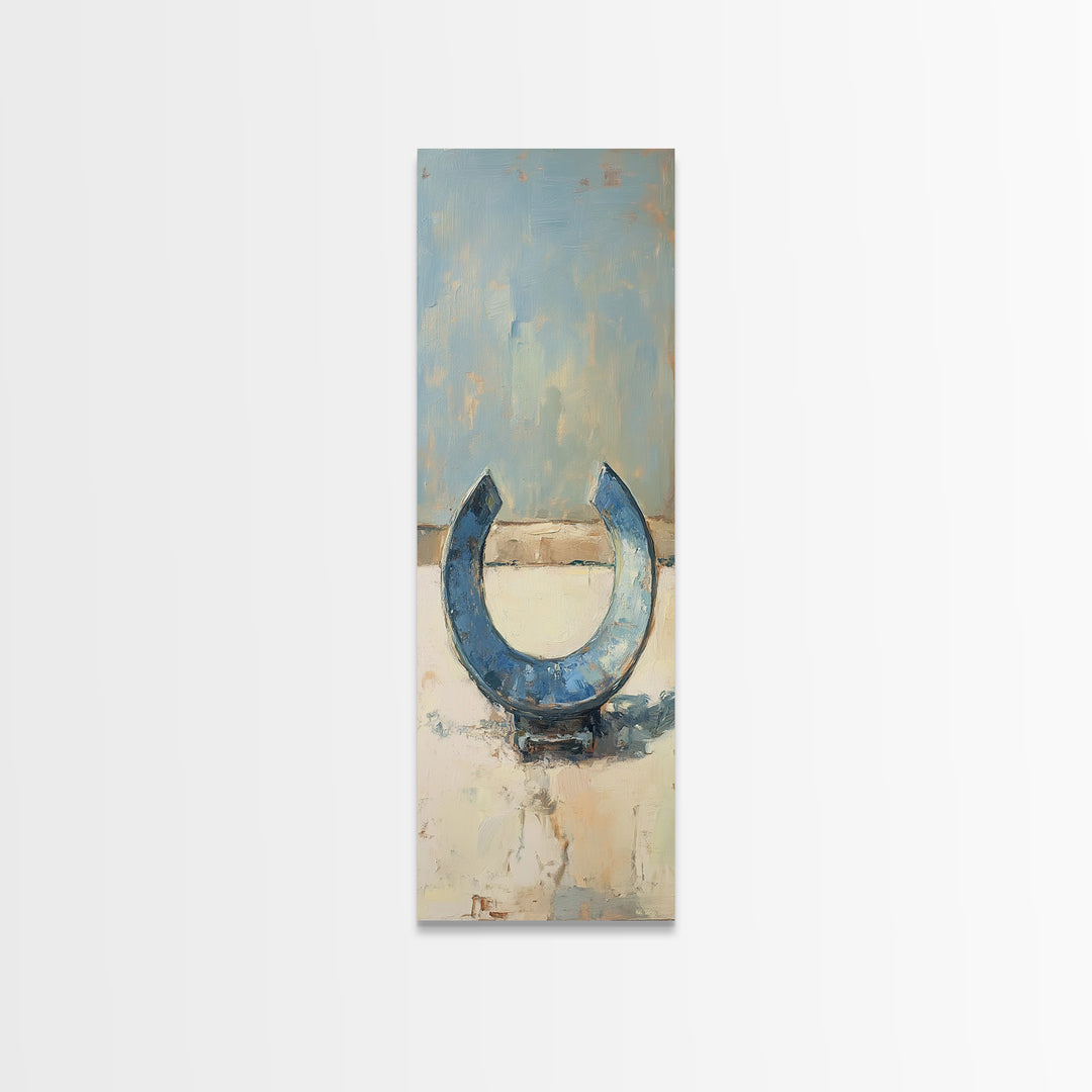 Blue Horseshoe Rustic Western Wall Art, Farmhouse Country Canvas Print, Lucky Horse Decor, Cowgirl Home Decor Gift For Him Or Her