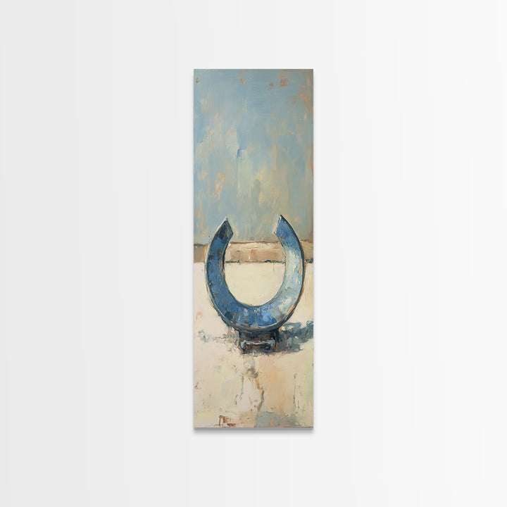 Blue Horseshoe Rustic Western Wall Art, Farmhouse Country Canvas Print, Lucky Horse Decor, Cowgirl Home Decor Gift For Him Or Her