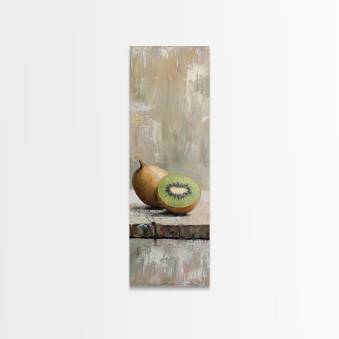 Kiwi Fruit Still Life Canvas Print, Minimalist Kitchen Wall Art, Neutral Food Painting, Rustic Dining Room Decor, Gift For Foodie
