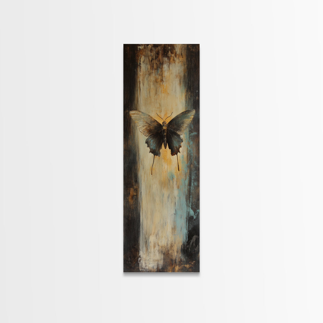 Moody Black Butterfly On Textured Gold Canvas Print, Dark Academia Wall Decor, Gothic Nature Art, Gift For Her, Bedroom Decor