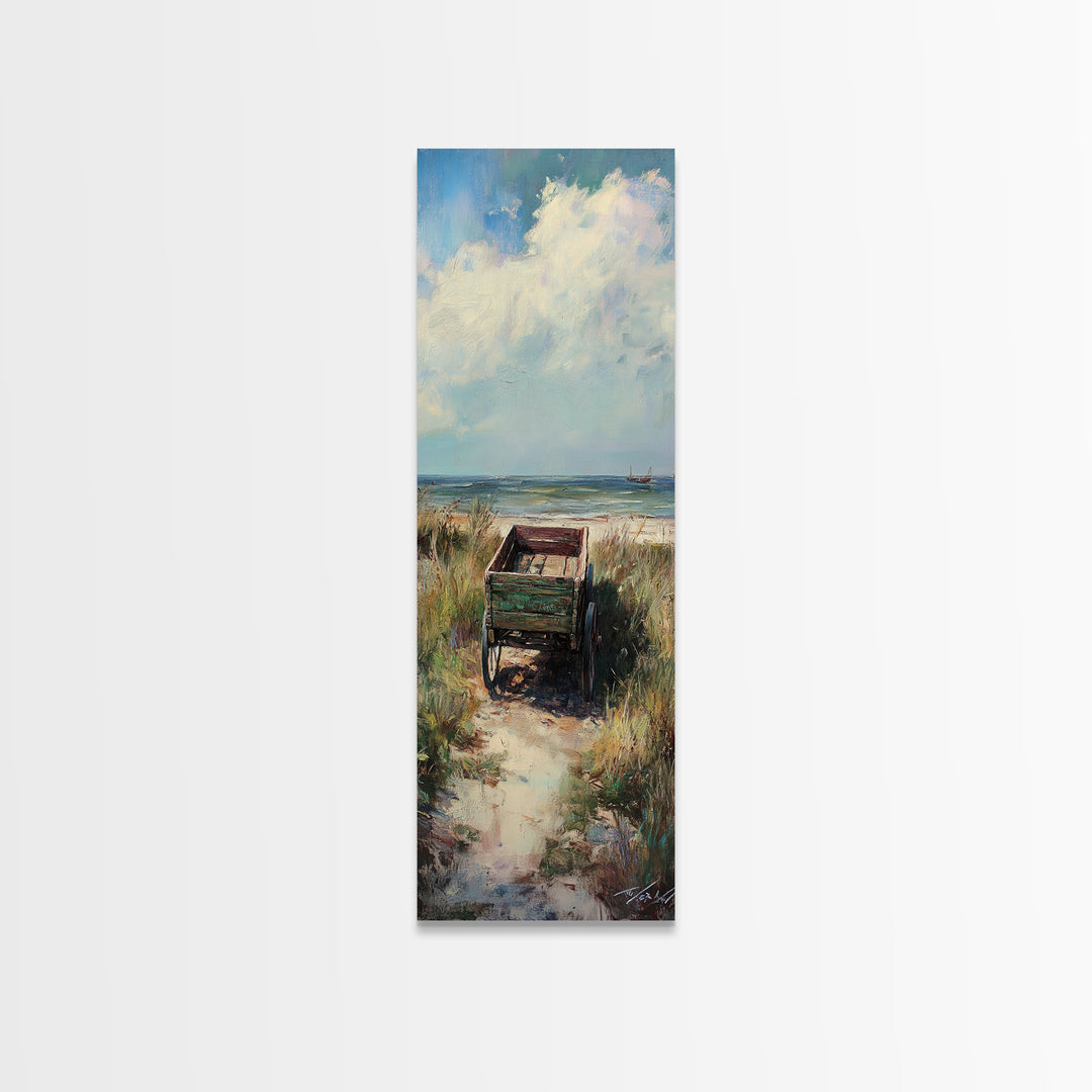 Beach Path To Green Chair Wall Art, Coastal Landscape Painting, Ocean Wall Art, Beach House Decor, Seaside Decor, Large Canvas Print