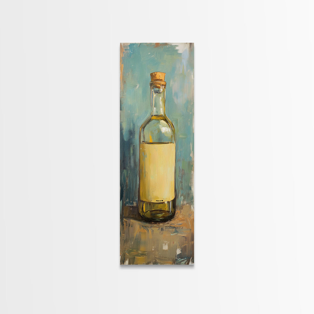Golden Olive Oil Bottle Canvas Print, Mediterranean Kitchen Wall Art, Still Life Painting, Rustic Kitchen Decor, Foodie Gift
