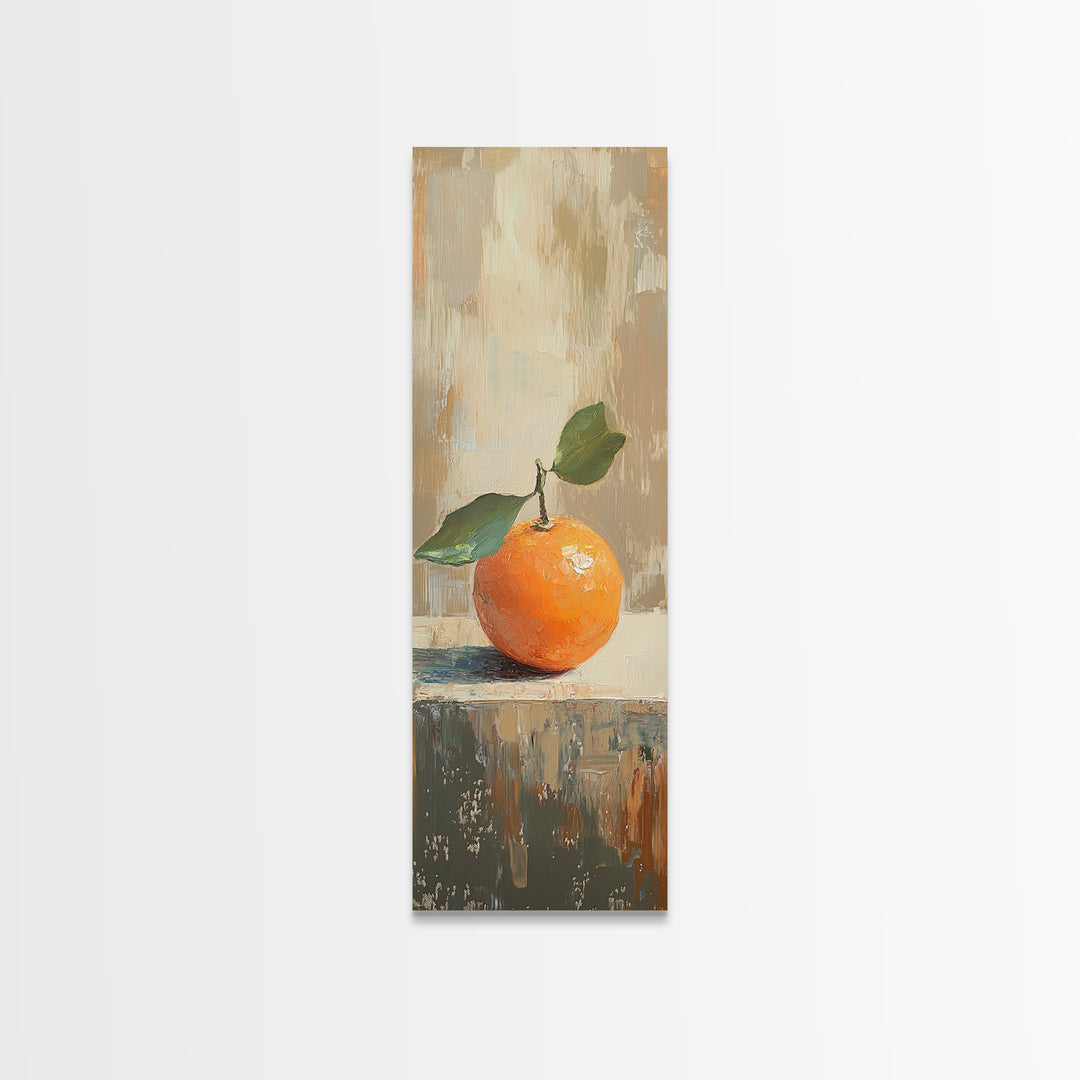 Orange With Green Leaves Canvas Print, Fruit Still Life Wall Art, Kitchen Wall Decor, Citrus Art Print, Modern Home Decor
