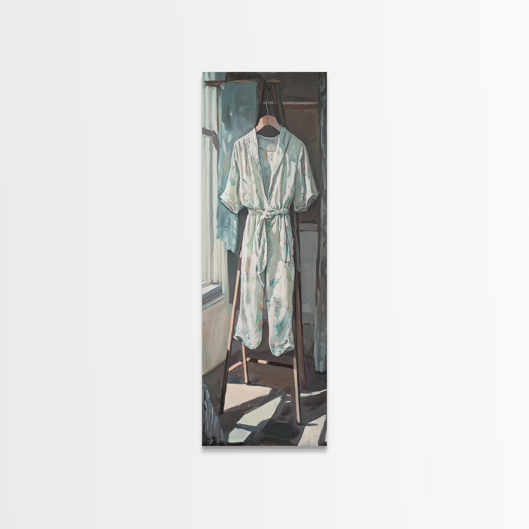 White Bathrobe By Sunlit Window Wall Art, Spa Bathroom Canvas Print For Guest Room Decor, Cozy Home Decor And Housewarming Gift