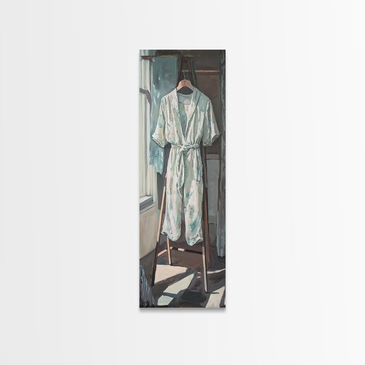 White Bathrobe By Sunlit Window Wall Art, Spa Bathroom Canvas Print For Guest Room Decor, Cozy Home Decor And Housewarming Gift