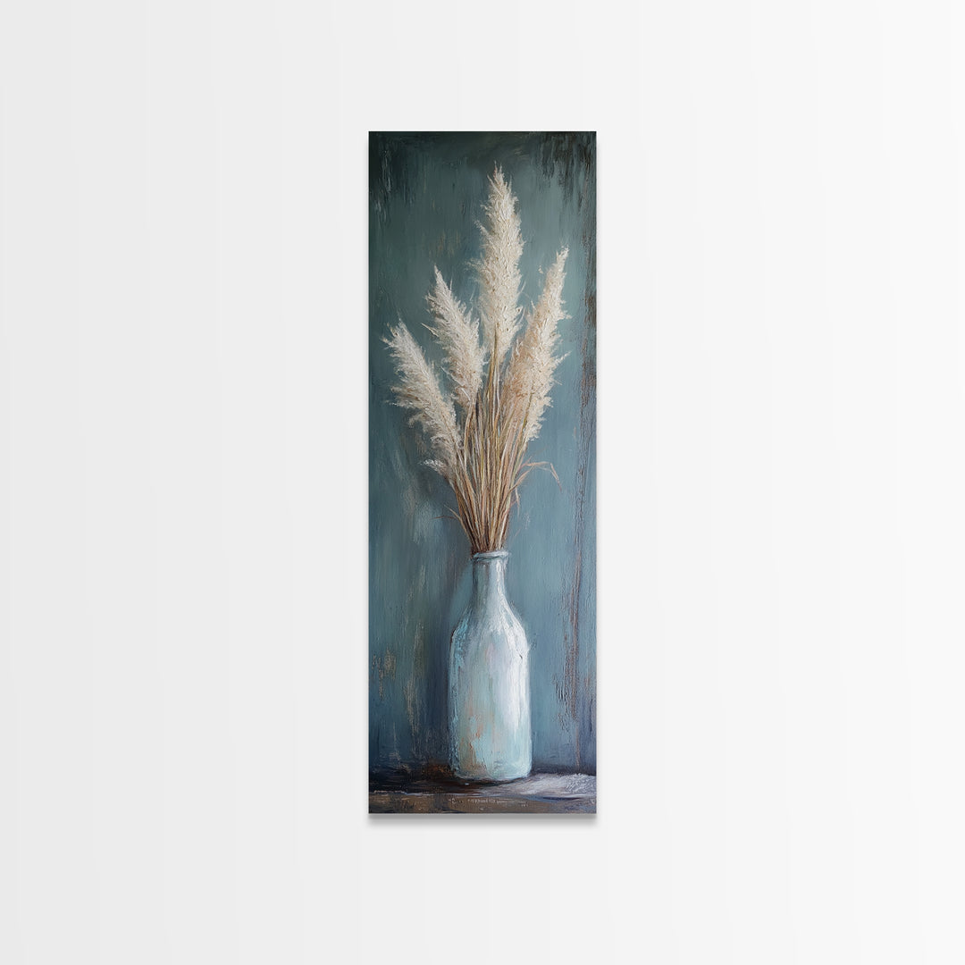 Pampas Grass In Blue Vase Framed Canvas Print, Neutral Wall Art For Living Room Decor, Boho Home Decor And Rustic Gift For Her