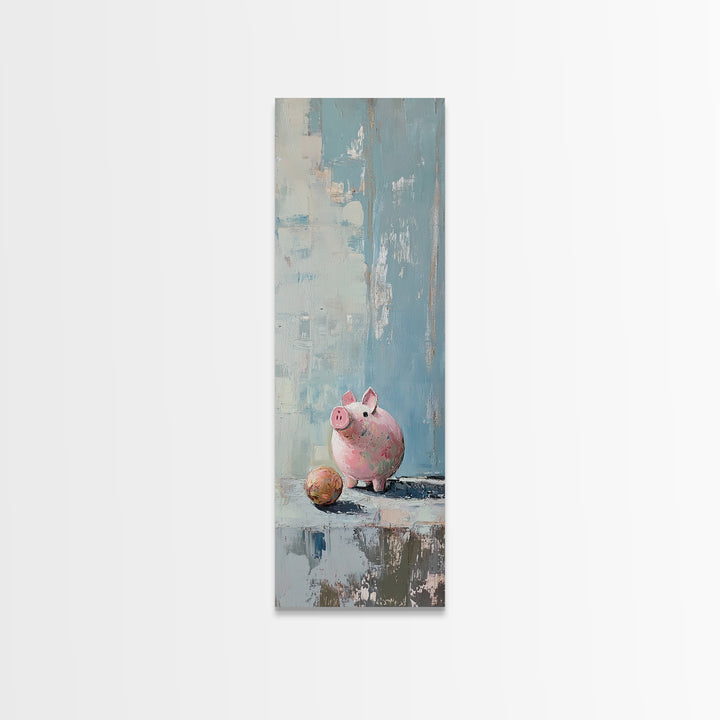 Pink Piggy Bank Still Life Canvas Print, Whimsical Nursery Wall Art, Cute Animal Decor, Playroom And Kids Room Gift, Home Decor