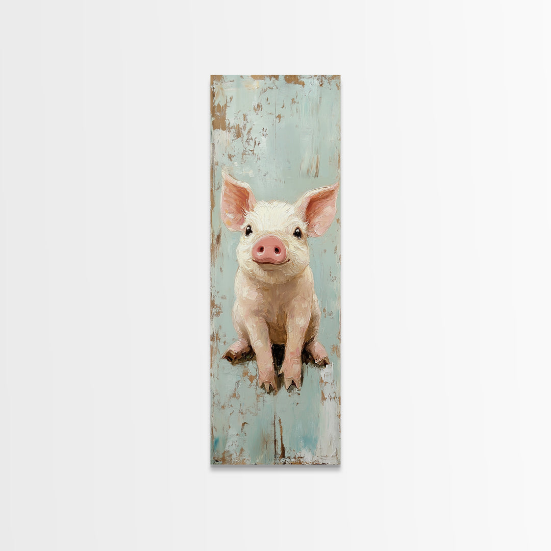 Adorable Baby Pig Portrait Wall Art, Farm Animal Nursery Decor, Rustic Farmhouse Canvas Print, Cute Piglet Gift For Kids
