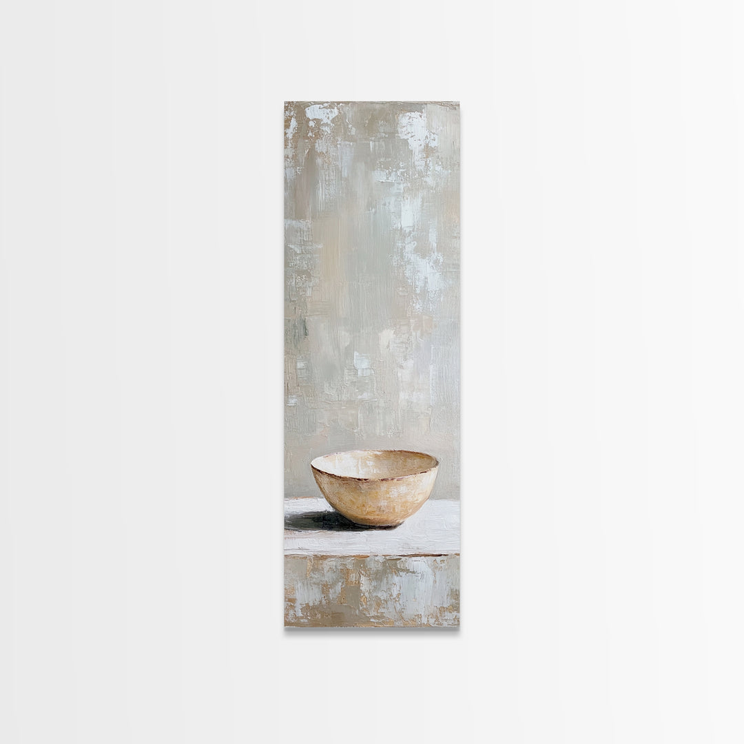Neutral Ceramic Bowl Still Life Framed Canvas Print, Minimalist Kitchen Wall Art For Rustic Modern Farmhouse Home Decor Gift