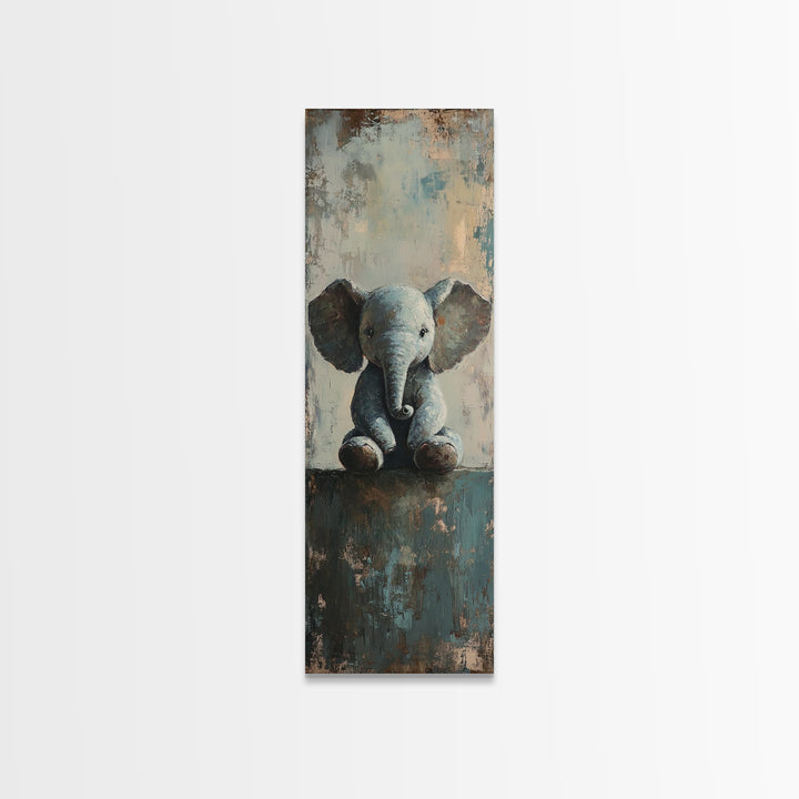 Cute Baby Elephant Portrait Wall Art, Whimsical Animal Canvas Print For Nursery Decor, Kids Room Decor And Safari Theme Gift
