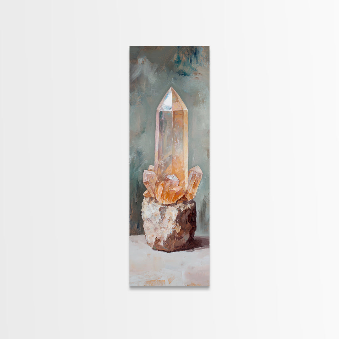 Glowing Crystal Cluster Oil Painting Wall Art, Boho Spiritual Home Decor, Mystical Gift For Her, Neutral Canvas Wall Art