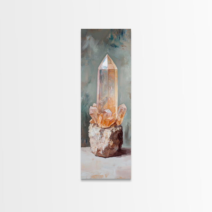 Glowing Crystal Cluster Oil Painting Wall Art, Boho Spiritual Home Decor, Mystical Gift For Her, Neutral Canvas Wall Art