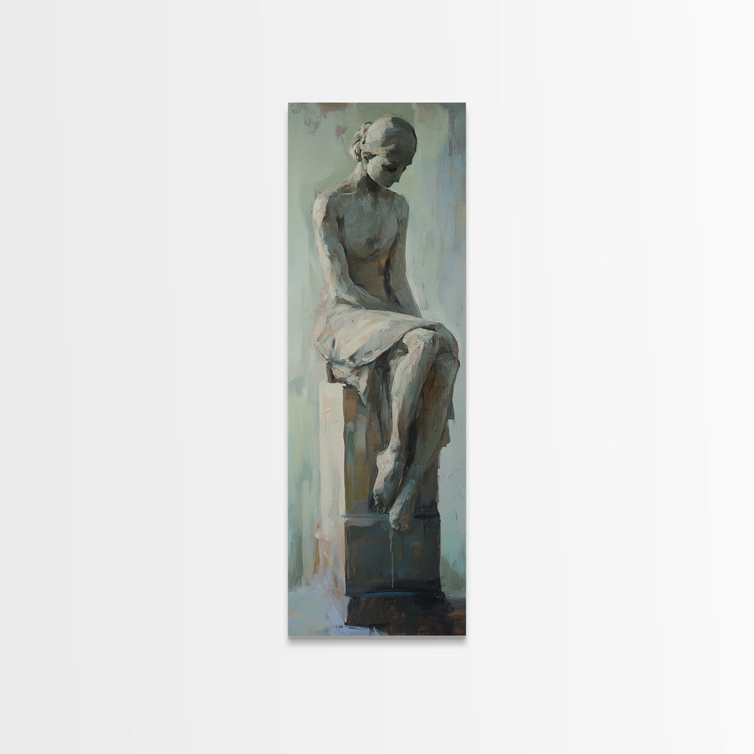 Seated Classical Female Statue Figure Wall Art, Neutral Figurative Decor, Dark Academia Art, Elegant Living Room Print Gift