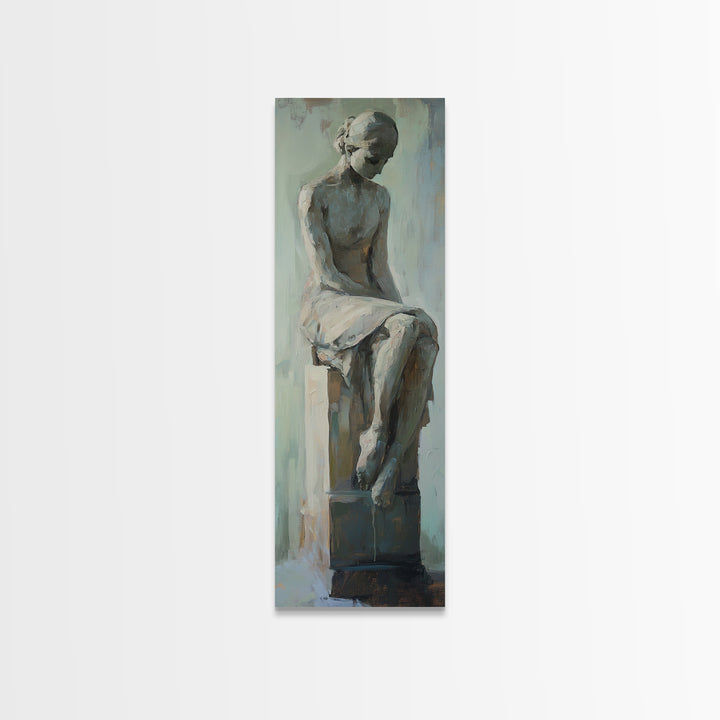 Seated Classical Female Statue Figure Wall Art, Neutral Figurative Decor, Dark Academia Art, Elegant Living Room Print Gift