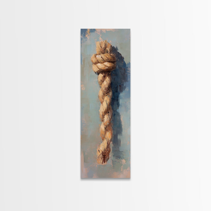 Hanging Nautical Rope Knot Canvas Print, Coastal Wall Art, Rustic Beach House Decor, Masculine Office Art Gift For Him Print