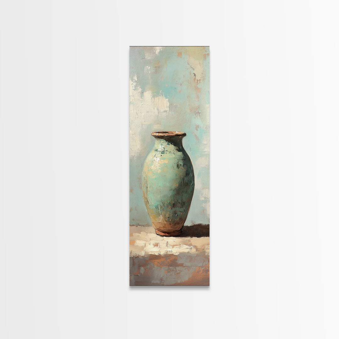 Turquoise Ceramic Vase Still Life Canvas Print, Minimalist Wall Art, Rustic Farmhouse Decor, Neutral Kitchen Wall Art Decor