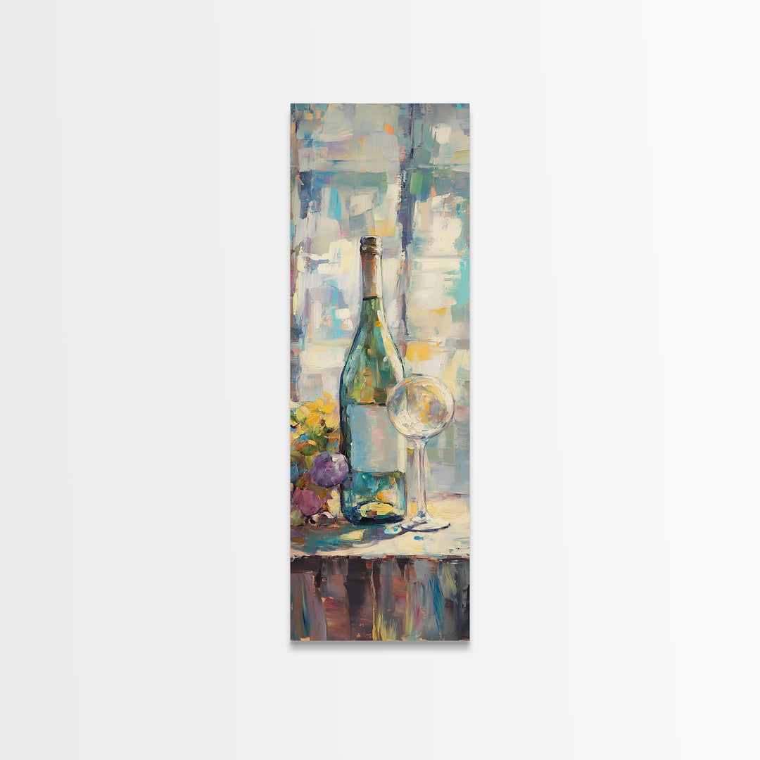 Wine Bottle With Grapes And Glass Canvas Print, Colorful Still Life Wall Art, Kitchen Dining Room Decor, Wine Lover Gift
