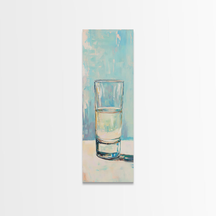 Minimal Glass Of Water Canvas Print, Aqua Blue Wall Art, Modern Kitchen Decor, Minimalist Bathroom Wall Decor, Still Life