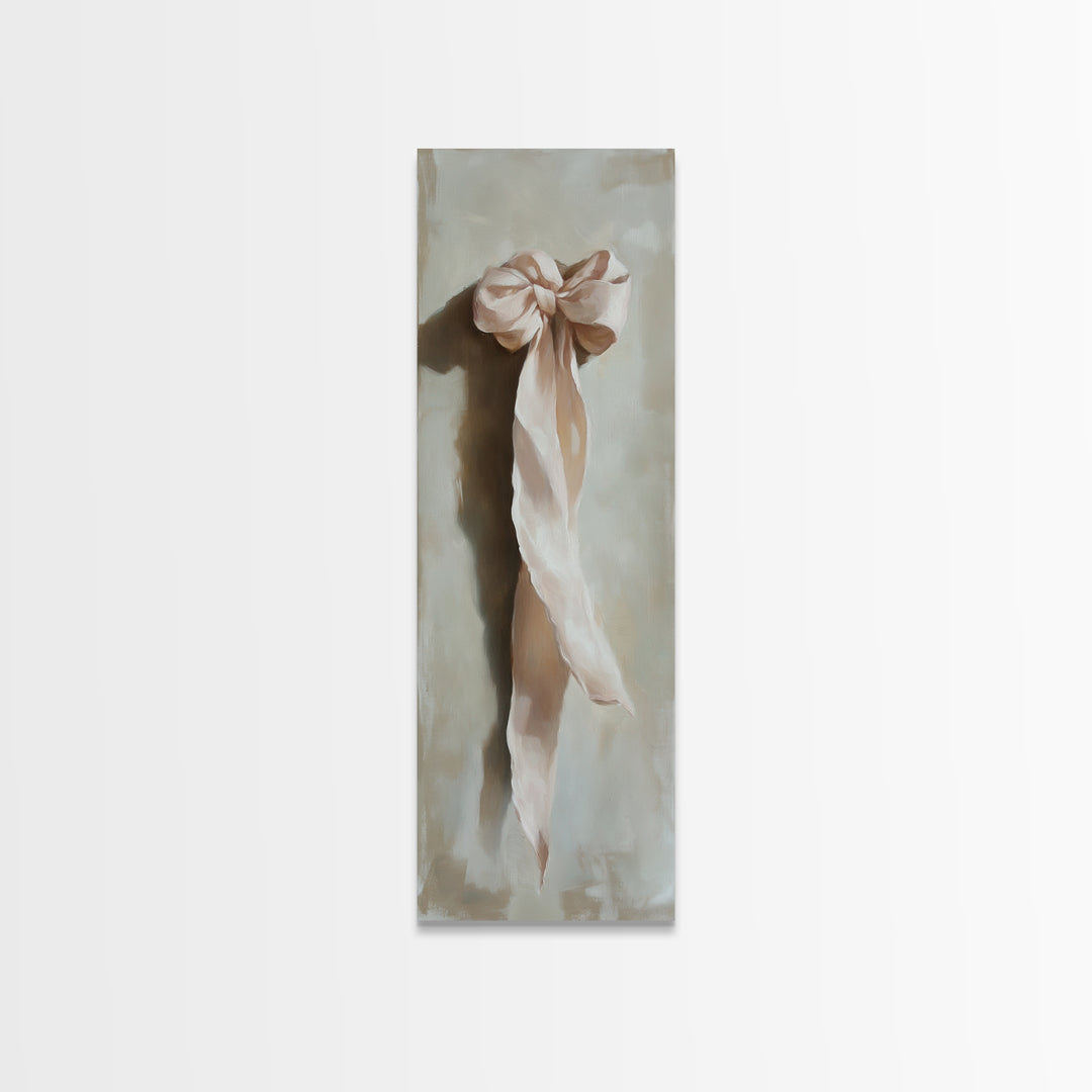 Soft Pink Ribbon Bow Canvas Print, Feminine Wall Art, Coquette Room Decor, Romantic Bedroom Art, Light Pink Wall Decor, Gift For Her