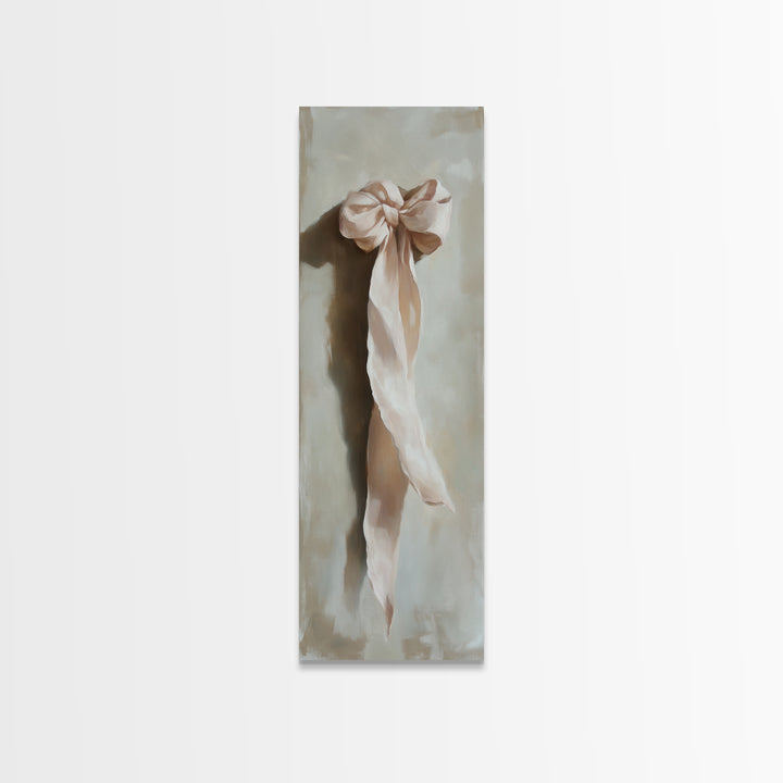 Soft Pink Ribbon Bow Canvas Print, Feminine Wall Art, Coquette Room Decor, Romantic Bedroom Art, Light Pink Wall Decor, Gift For Her