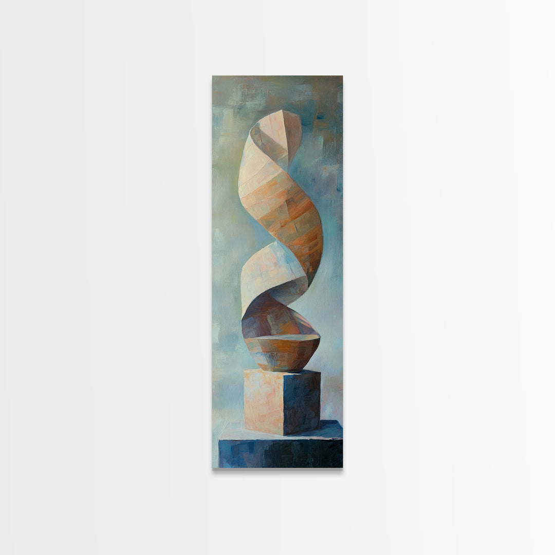 Neutral Twisting Abstract Sculpture Framed Canvas Print, Modern Geometric Wall Art, Japandi Home Decor For Living Room Wall Decor