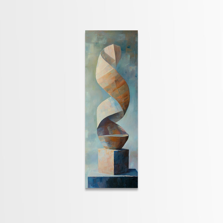 Neutral Twisting Abstract Sculpture Framed Canvas Print, Modern Geometric Wall Art, Japandi Home Decor For Living Room Wall Decor