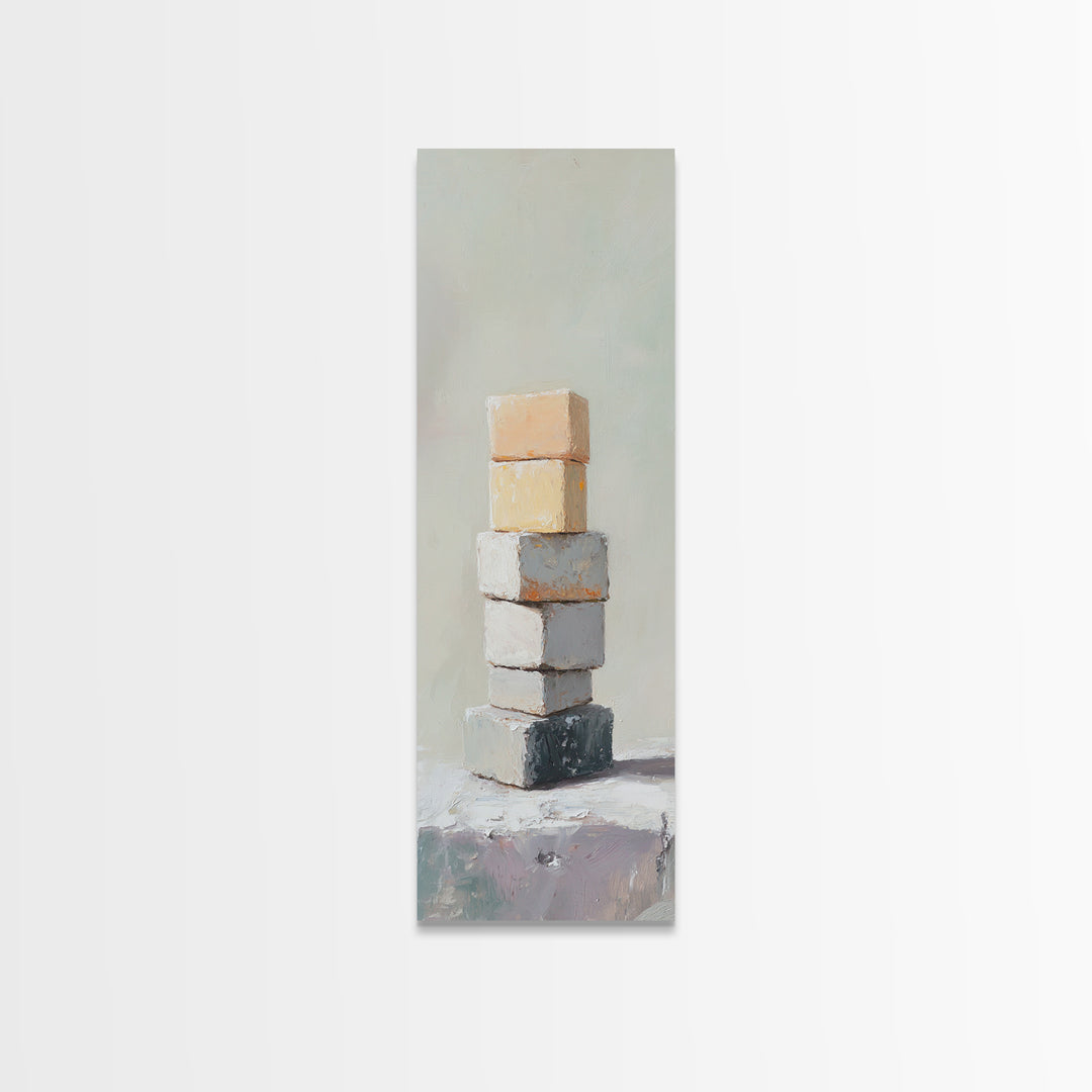 Minimal Stacked Stone Blocks Wall Art, Neutral Wabi Sabi Canvas Print, Organic Modern Living Room Decor, Housewarming Gift