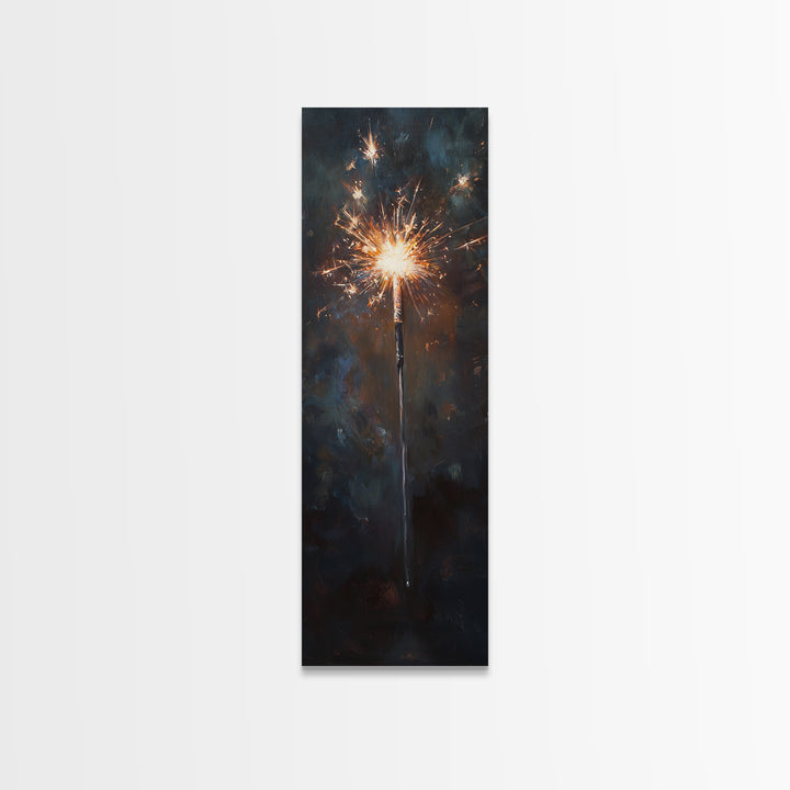 Glowing Sparkler On Dark Night Wall Art, Celebration Canvas Print, Moody Black And Gold Decor, New Year Gift For Party Lovers