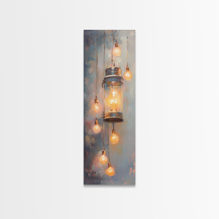 Glowing Mason Jar Lanterns Framed Canvas Print, Rustic Wall Art, Farmhouse Lighting Decor, Cozy Kitchen Wall Decor Gift Idea
