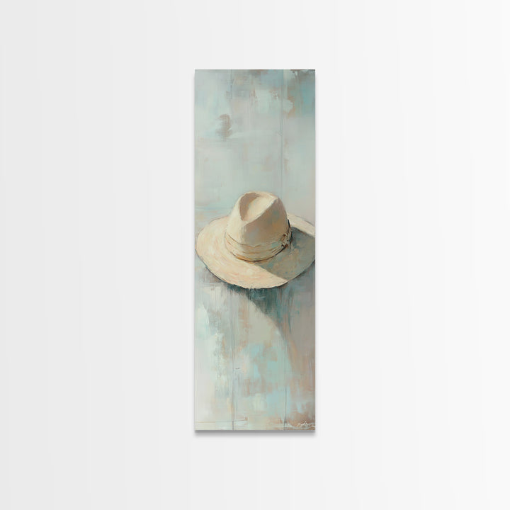 Cream Cowboy Hat Still Life Wall Art, Western Decor, Rustic Canvas Print, Neutral Bedroom Art, Modern Farmhouse Wall Decor