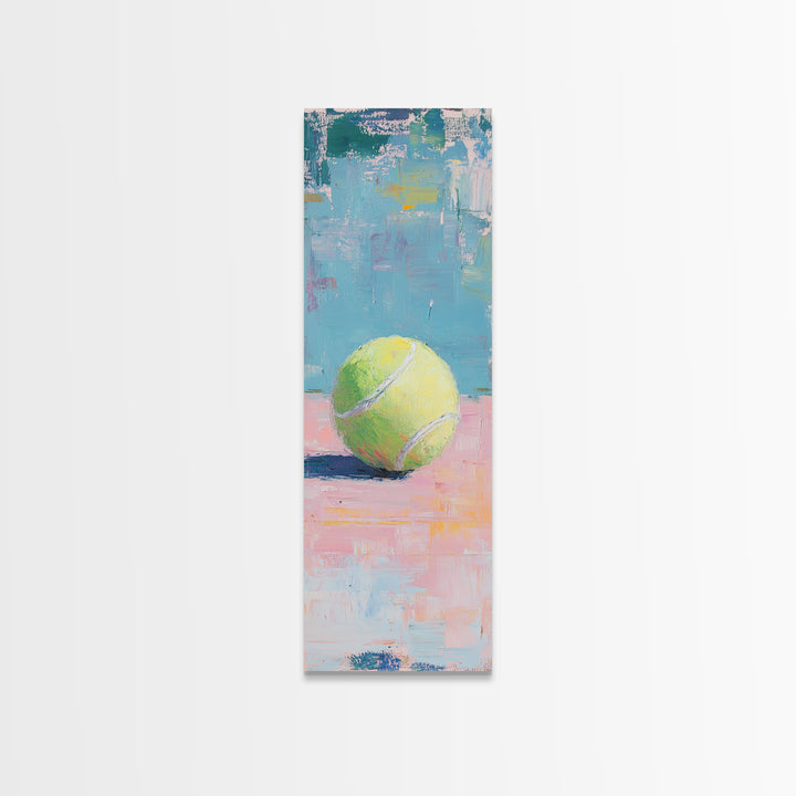 Yellow Tennis Ball On Pastel Court Wall Art, Sports Canvas Print, Game Room Decor, Boys Room Art, Modern Tennis Lover Gift