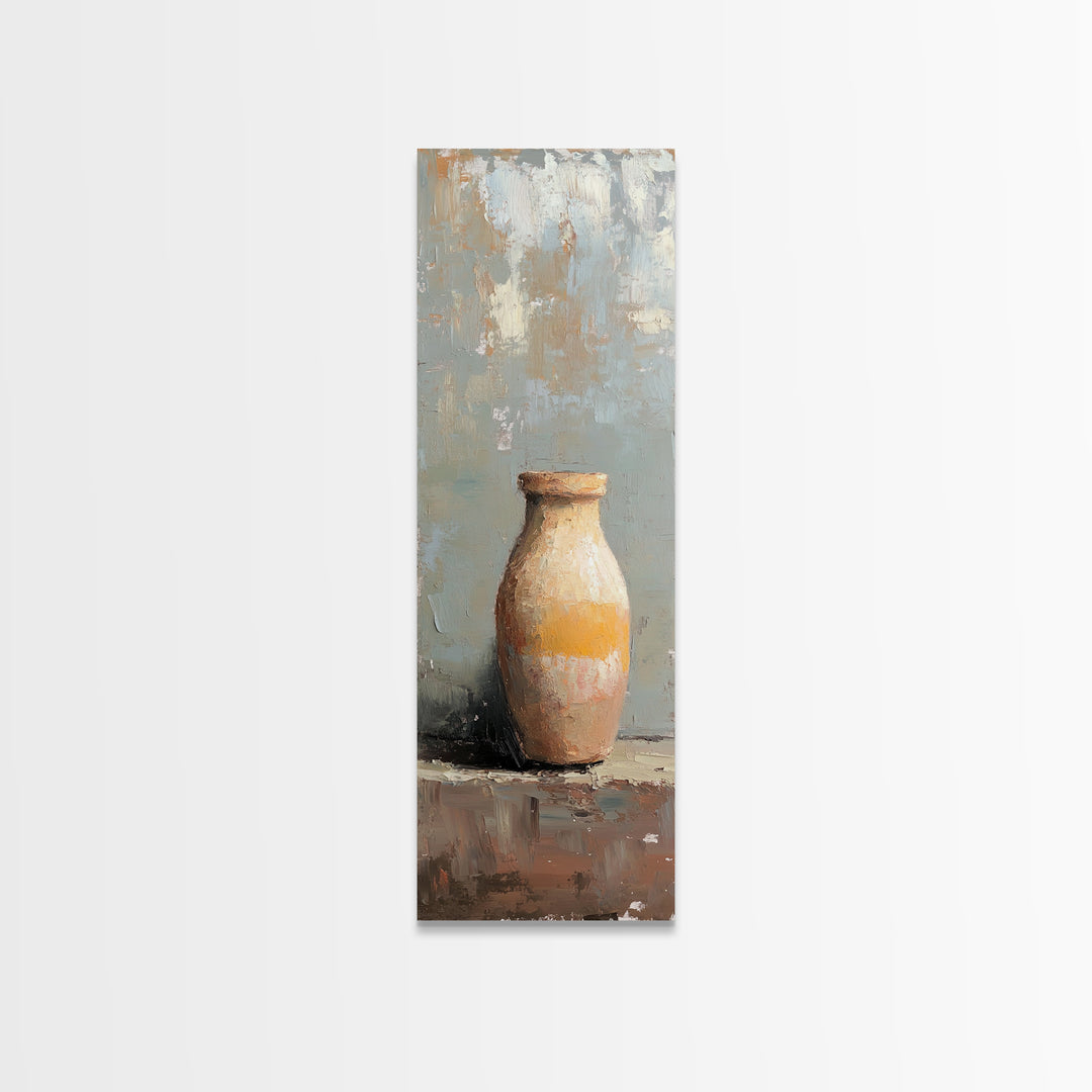 Rustic Ceramic Vase Still Life Framed Canvas Print, Minimalist Neutral Wall Art, Wabi Sabi Decor, Farmhouse Home Decor, Fine Art
