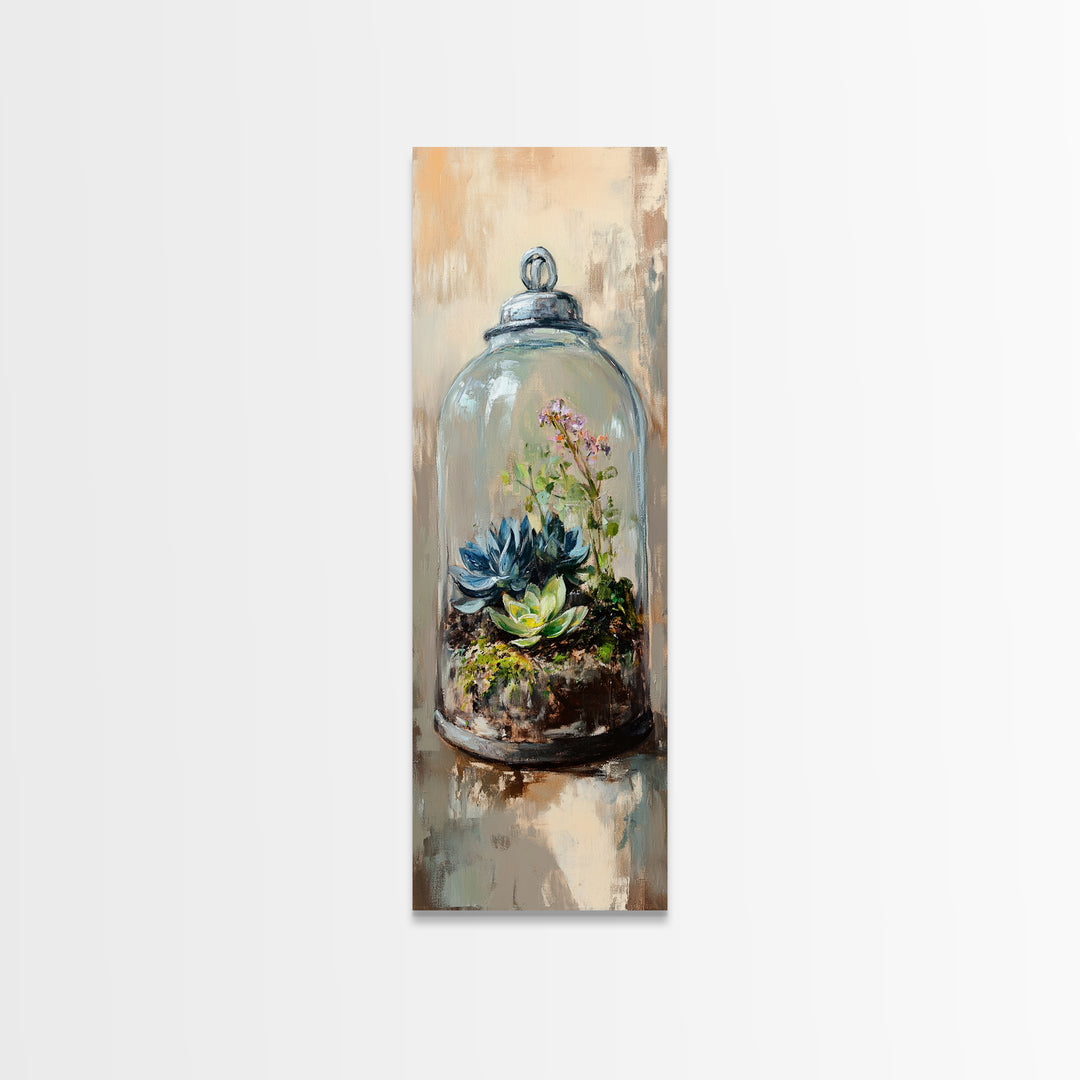 Glass Cloche Terrarium With Succulents Canvas Print, Botanical Wall Art, Green Home Decor, Nature Inspired Gift For Her, Living Room Decor