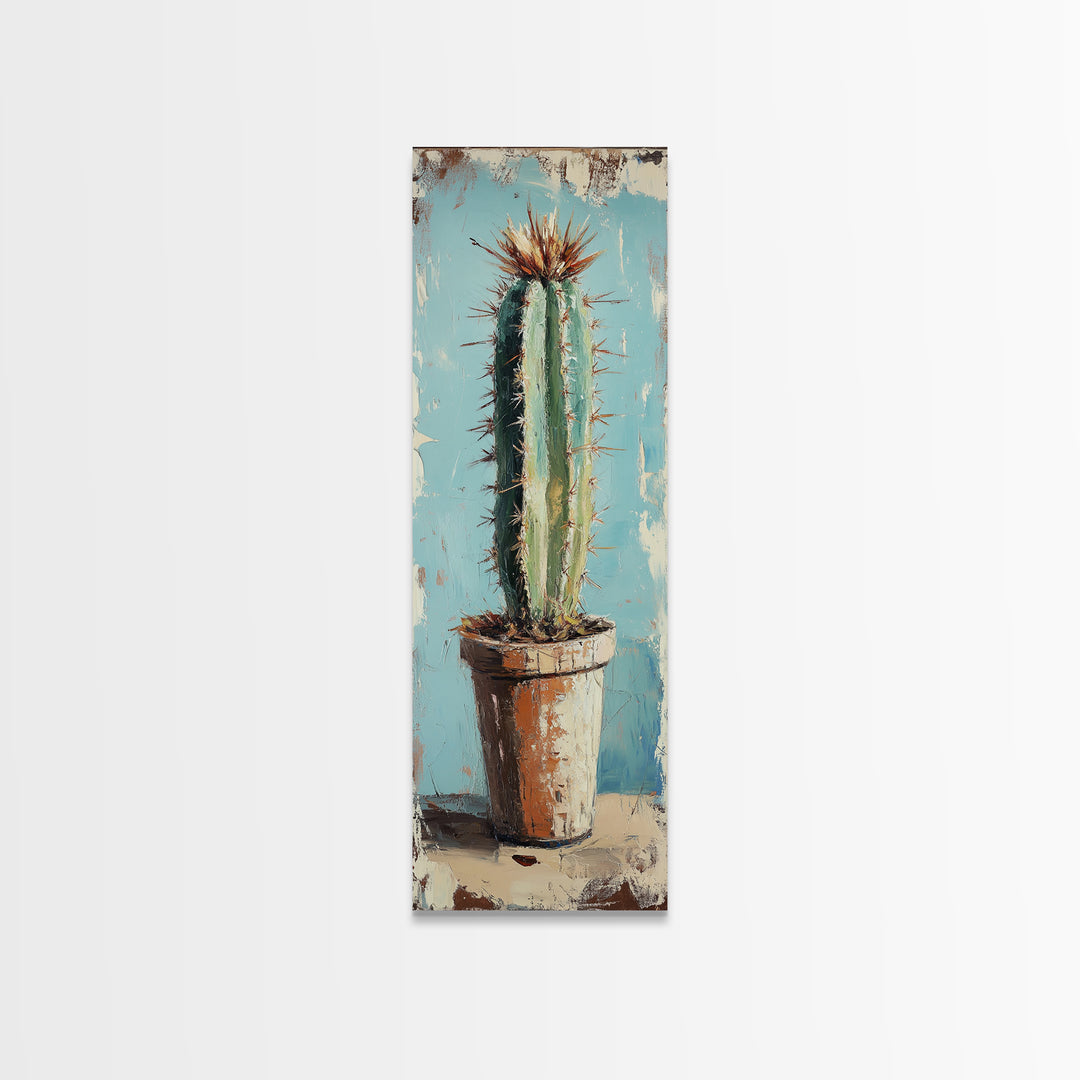 Tall Cactus In Terracotta Pot Wall Art, Desert Botanical Canvas Print, Southwestern Decor, Rustic Living Room Wall Decor