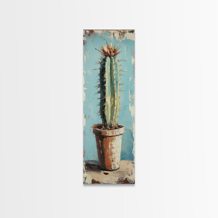 Tall Cactus In Terracotta Pot Wall Art, Desert Botanical Canvas Print, Southwestern Decor, Rustic Living Room Wall Decor