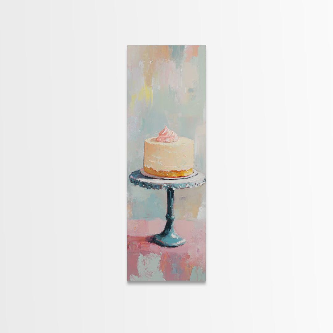 Pastel Cake On Pedestal Stand Canvas Print, Bakery Wall Art, Pink Kitchen Decor, Birthday Gift, Sweet Dessert Art Print Decor