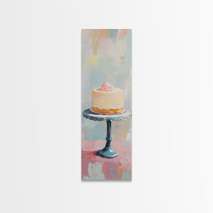 Pastel Cake On Pedestal Stand Canvas Print, Bakery Wall Art, Pink Kitchen Decor, Birthday Gift, Sweet Dessert Art Print Decor